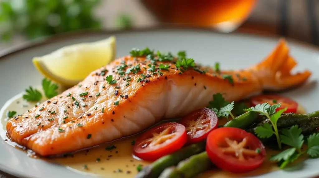 Zubereitung von Lachs in der Küche – Ein Schritt-für-Schritt-Prozess, der den Lachs von der Pfanne bis zum Ofen zeigt.