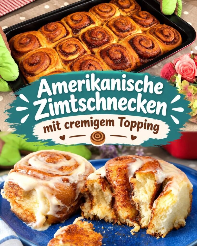 Amerikanische Zimtschnecken mit fluffigem Hefeteig, aromatischer Zimtfüllung und cremigem Frischkäse-Topping