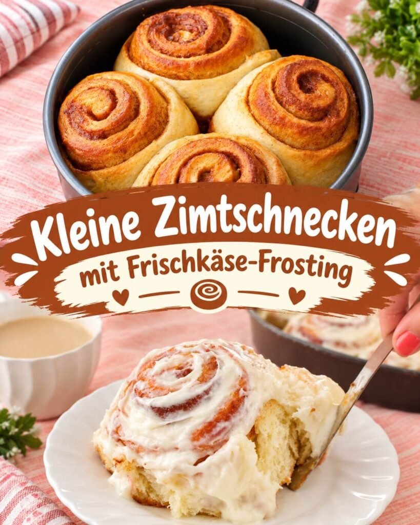 Kleine Zimtschnecken mit cremigem Frischkäse-Frosting und aromatischer Zimtfüllung