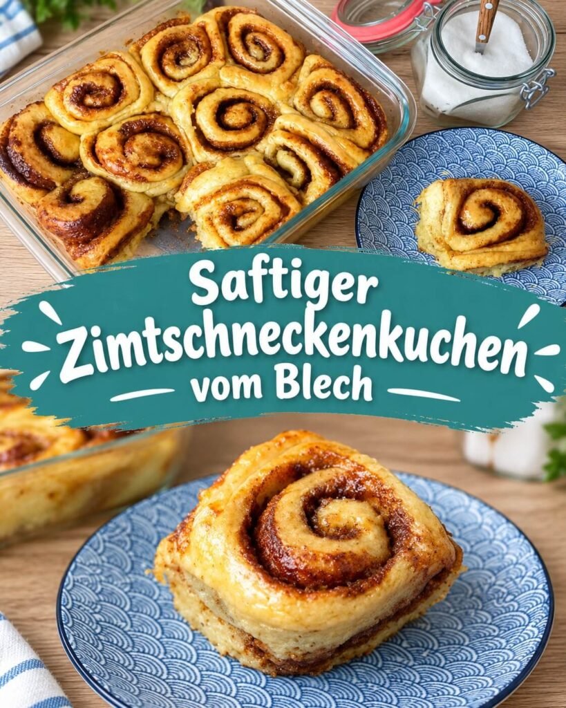 Saftiger Zimtschneckenkuchen vom Blech mit fluffigem Teig und aromatischer Zimt-Zucker-Füllung