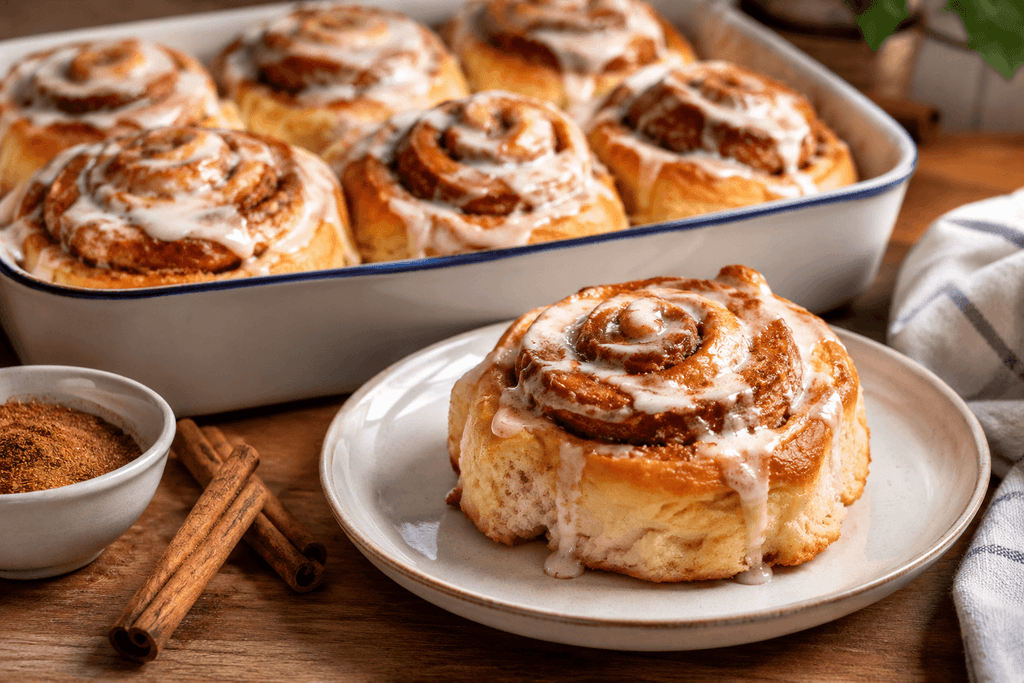 Klassische Zimtschnecken mit fluffigem Hefeteig, Zimt-Zucker-Füllung und cremigem Guss