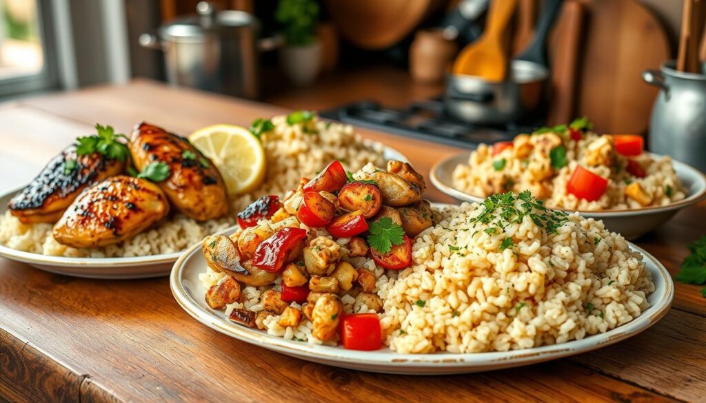 Gesunde und leckere Hähnchen-Reis-Mahlzeit