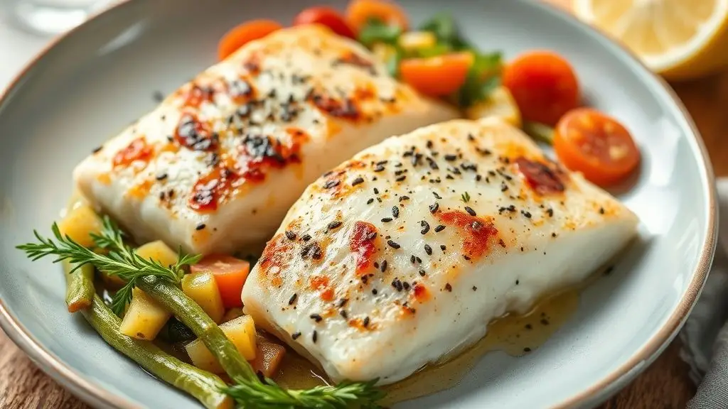 Mediterran gebackene Fischfilets mit Gemüse